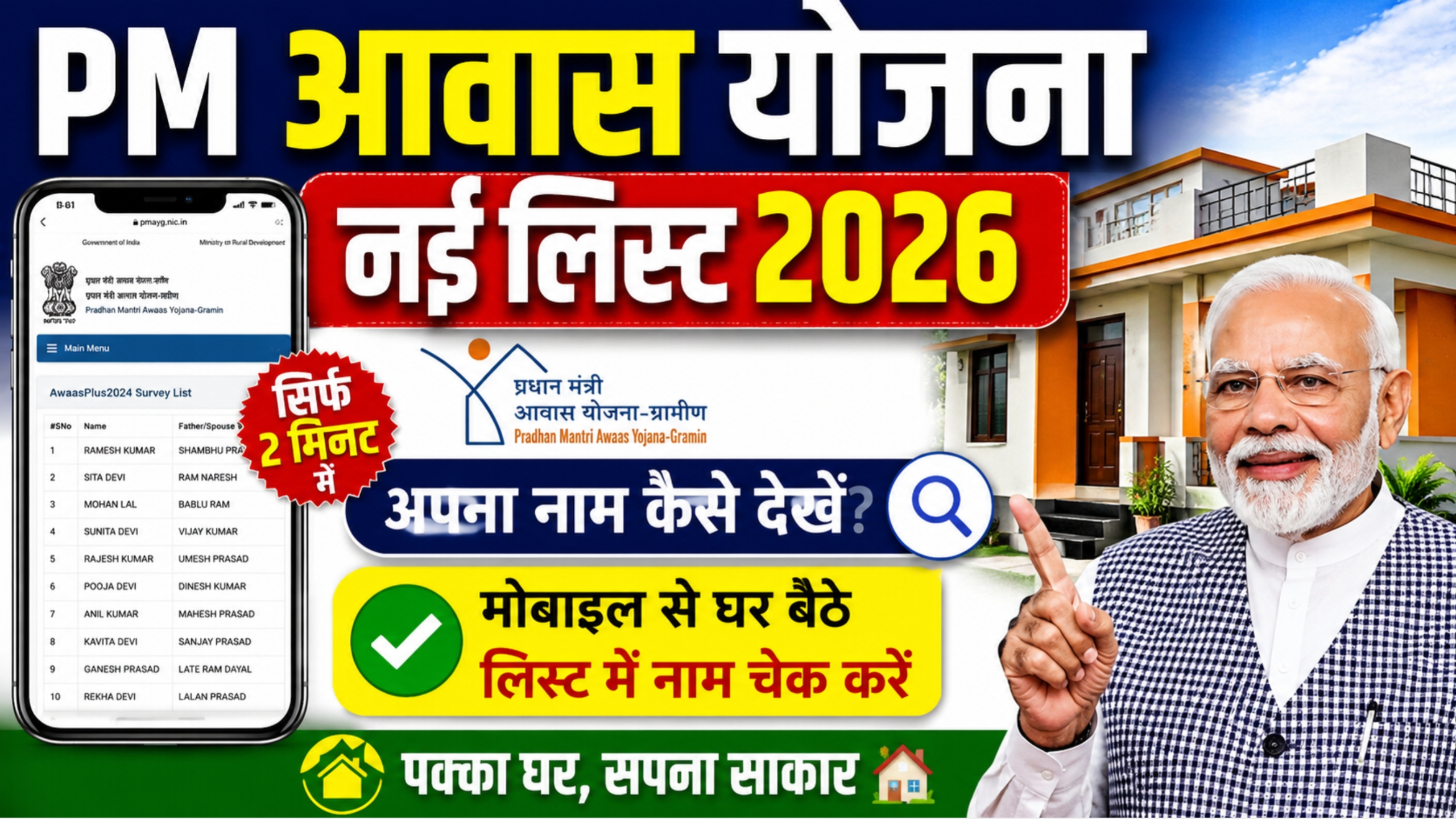 Pm awaj yojna Nai list 2026।