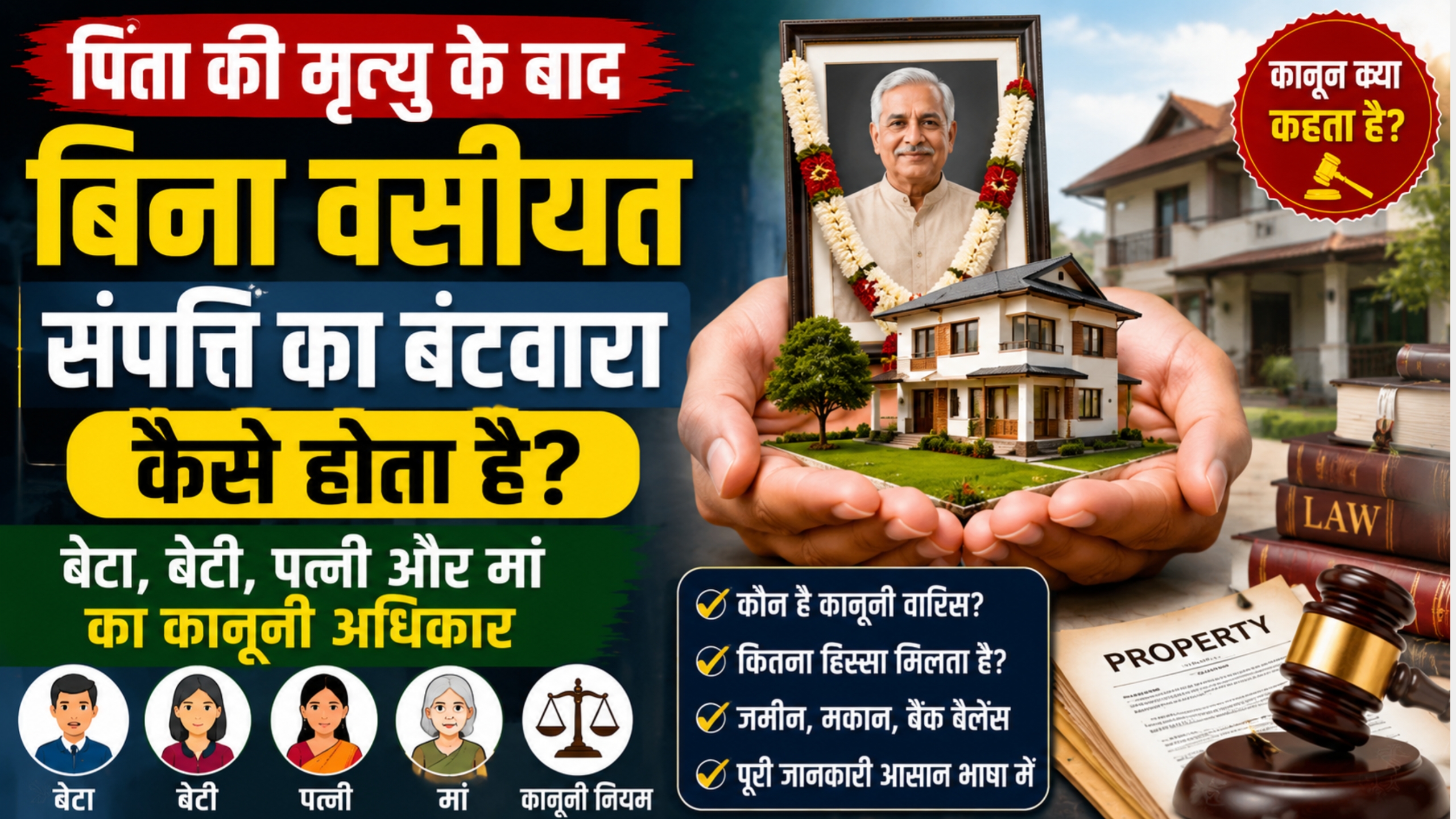 पिता की मृत्यु के बाद बिना वसीयत संपत्ति का बंटवारा कैसे होता है? बेटा, बेटी और मां का अधिकार