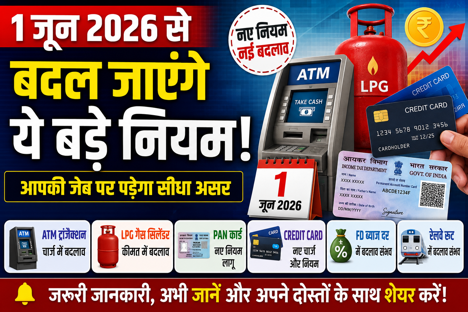 जून 2026 से लागू होंगे नए नियम: ATM शुल्क, LPG गैस कीमत, PAN और Credit Card में बड़े बदलाव