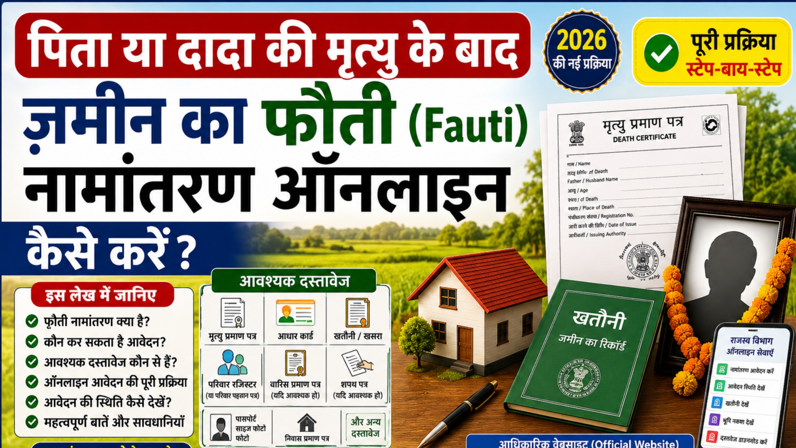 पिता या दादा की मृत्यु के बाद जमीन का फौती नामांतरण ऑनलाइन करने की प्रक्रिया